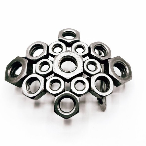 Vintage 70's Welded Steel Hex Nut Belt Buckle, Handcrafted Wearable Art - Picture 2 of 5